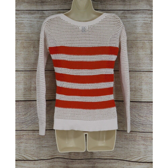 Old Navy Womens Crew Neck Striped Cable Knit Sweater Size Small Orange Ivory - Picture 5 of 6